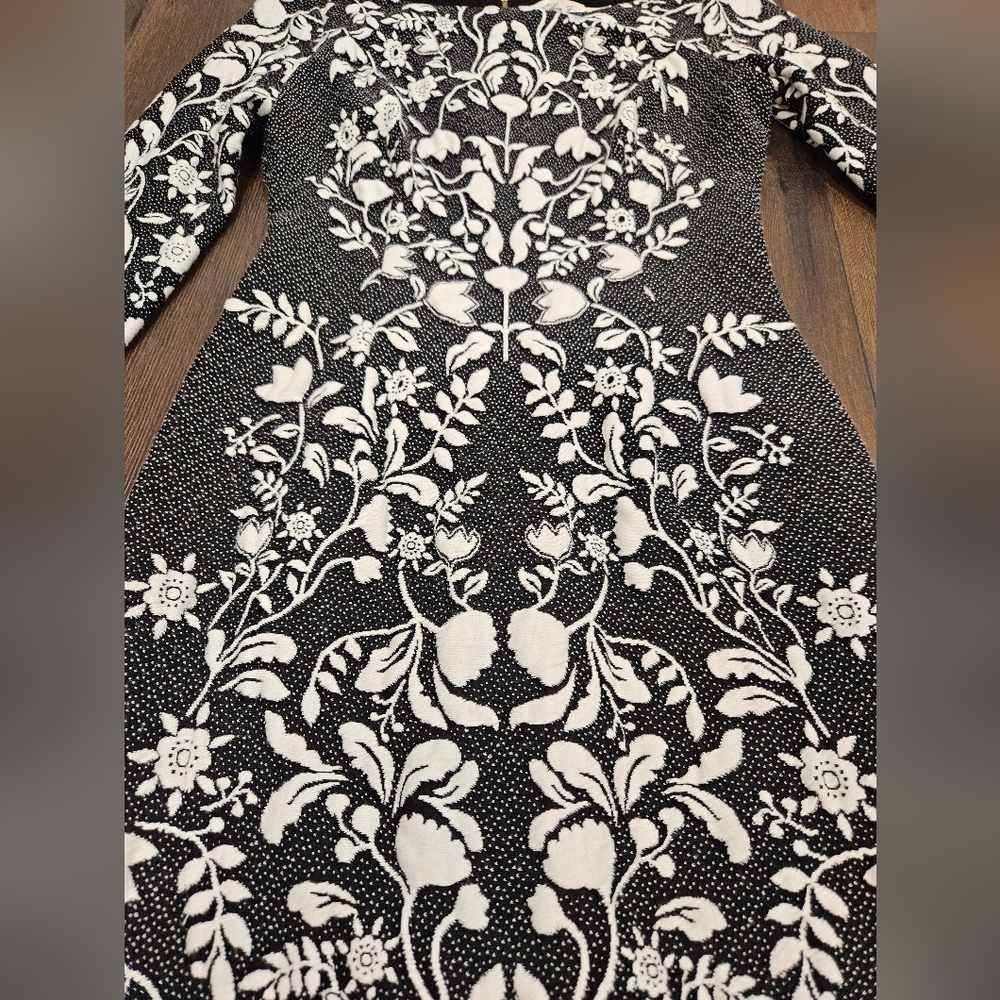 Eliza J Embroidered Black and White Floral Dress - Size 2 - Picture 7 of 16